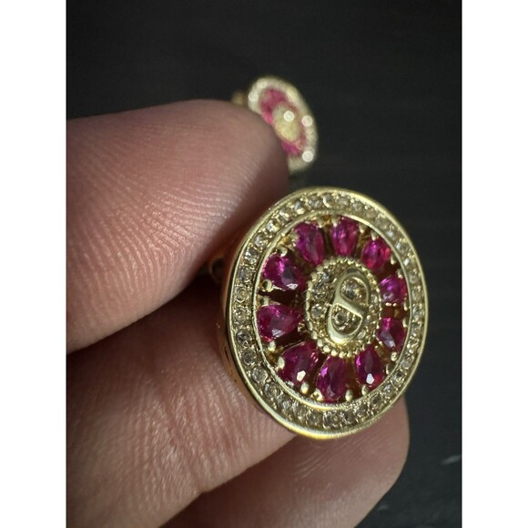 Christian Dior Stamped CD Authentic Magenta Crystals Medallion Stud Earrings - Picture 13 of 16